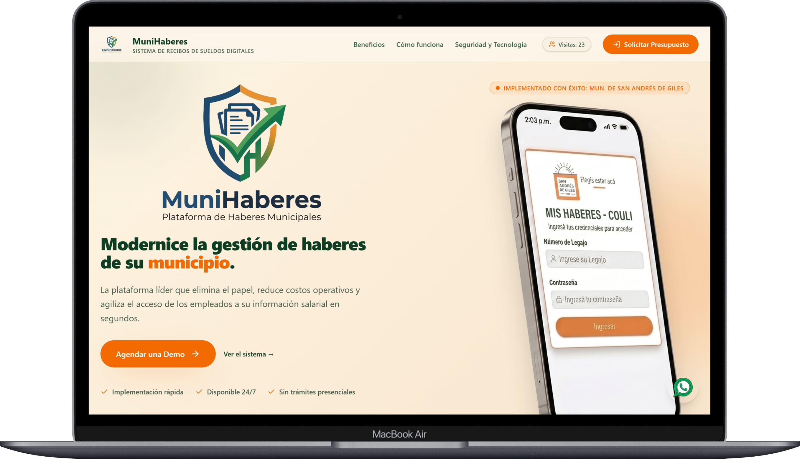 Captura del proyecto Landing Comercial MuniHaberes