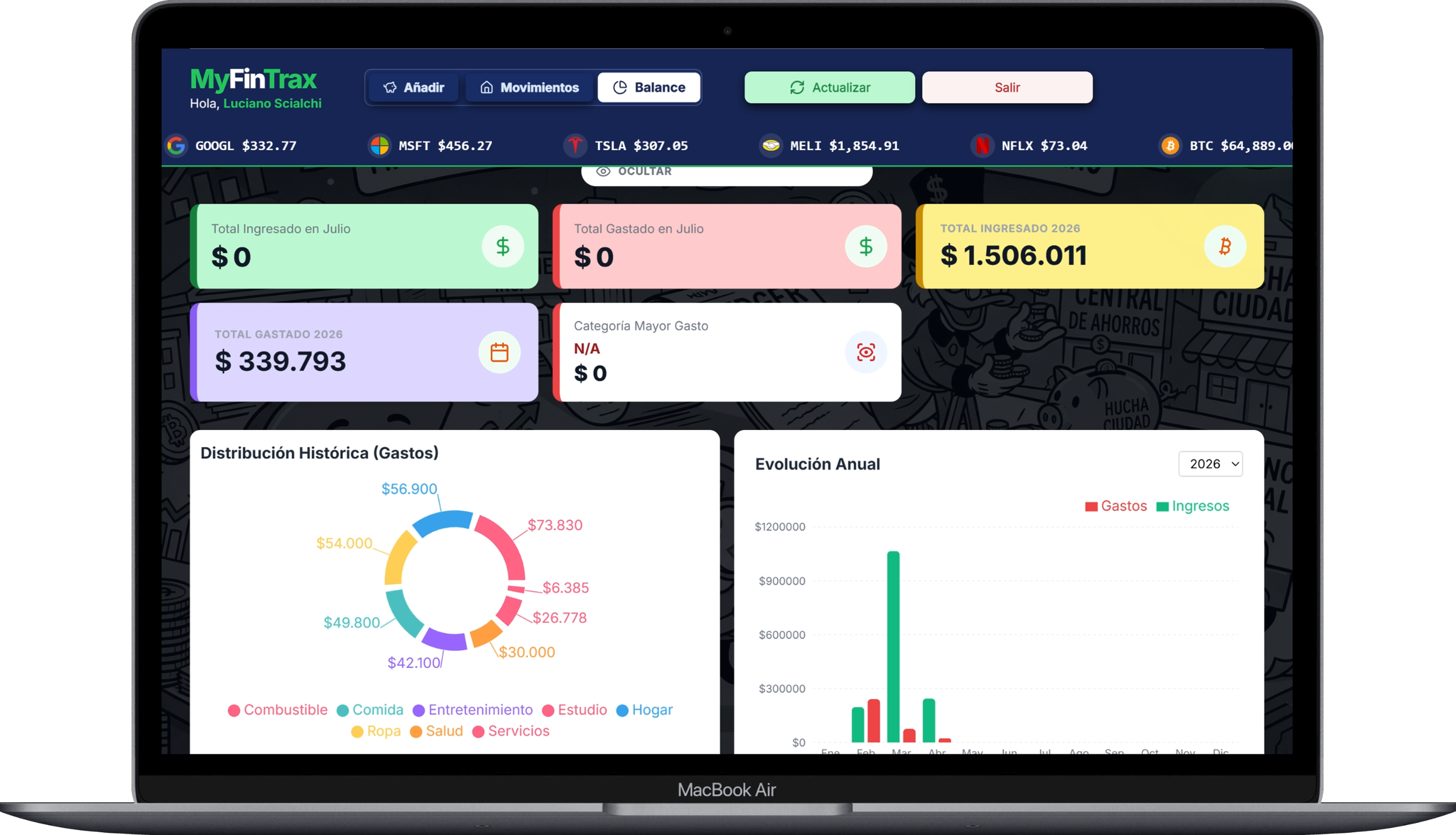 Captura del proyecto MyFinTrax